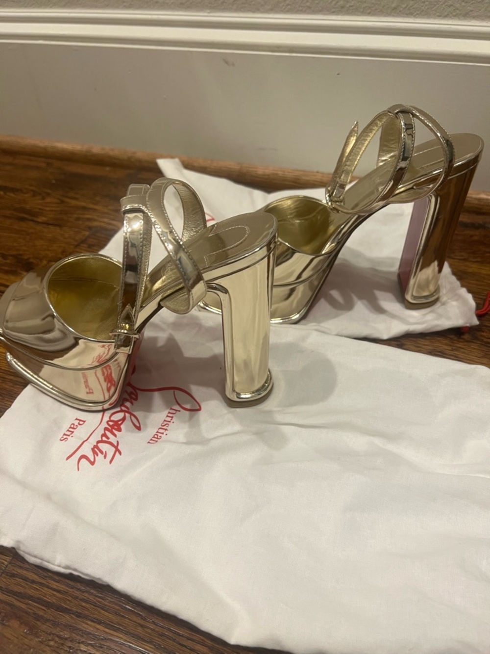 Christian Louboutin Metallic Gold Platform Ankle-Strap Sandals - Picture 7 of 7